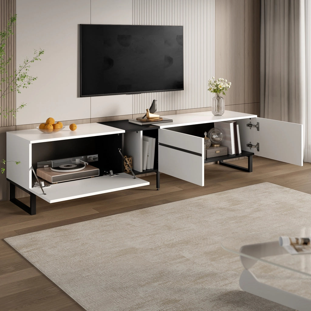Cassettiera TV bianca in truciolare lunghezza 180 cm