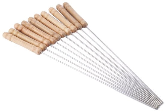 Accessori per barbecue, spilli in acciaio inossidabile per barbecue, spiedini, carne grigliata, aghi per griglia, set di spiedini in bambù, spiedini extra spessi e resistenti al calore, 50 spiedini