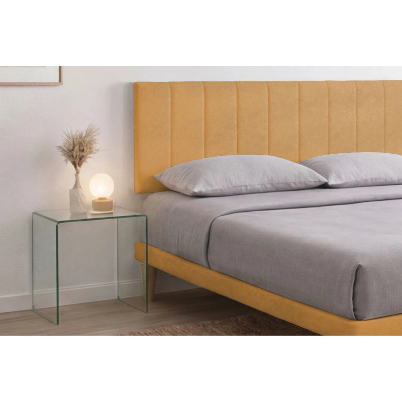 Letto imbottito Matrimoniale 160x190 cm Vertical - Con rete,Microfibra,Ocra