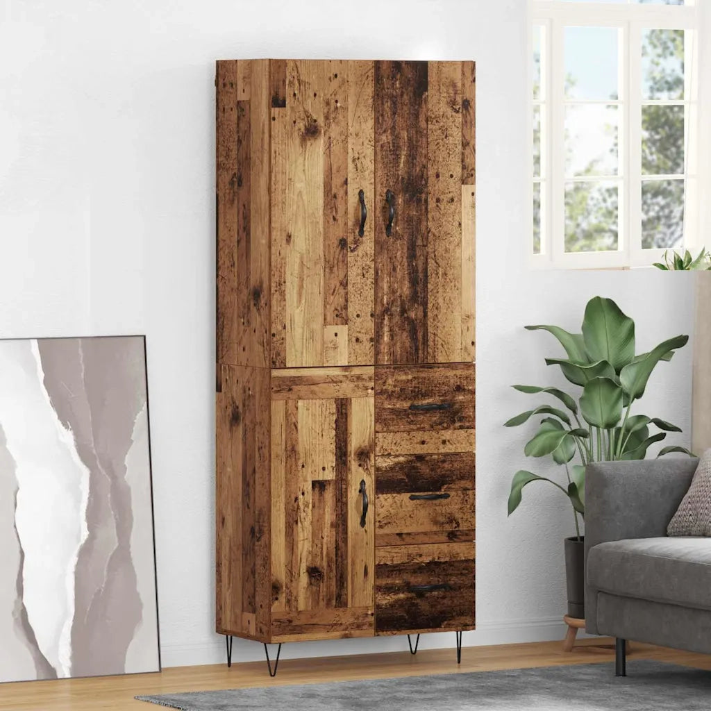 Credenza 2 pz-Set di 2 Buffet-Armadio da cucina Legno vecchio Legno ingegnerizzato e vetro 770523