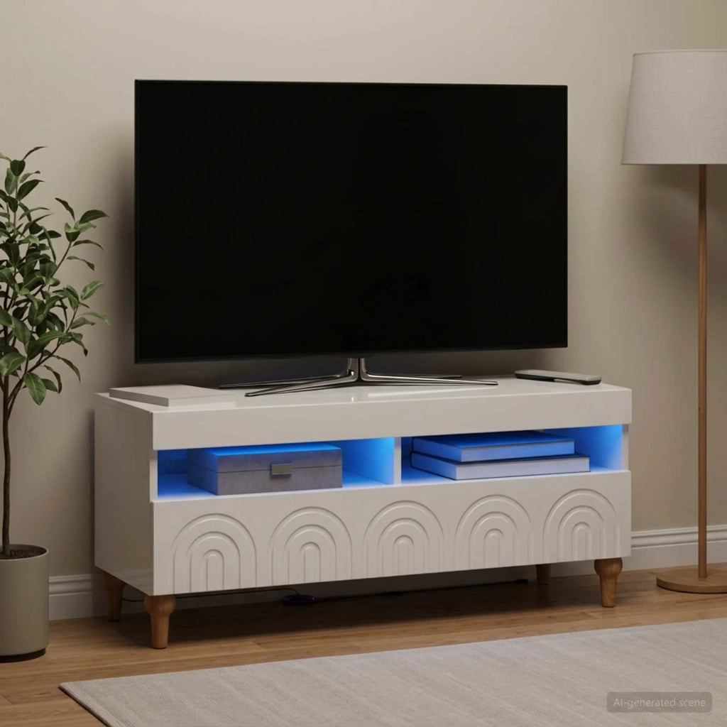 Mobile TV LED Bianco Lucido Legno ingegnerizzato 896329