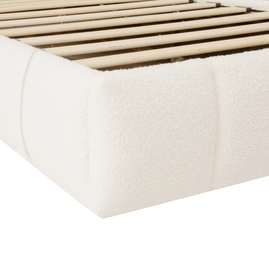 Letto per bambini 90 × 200 cm con contenitore idraulico e testiera imbottita, senza materasso, in bouclé beige