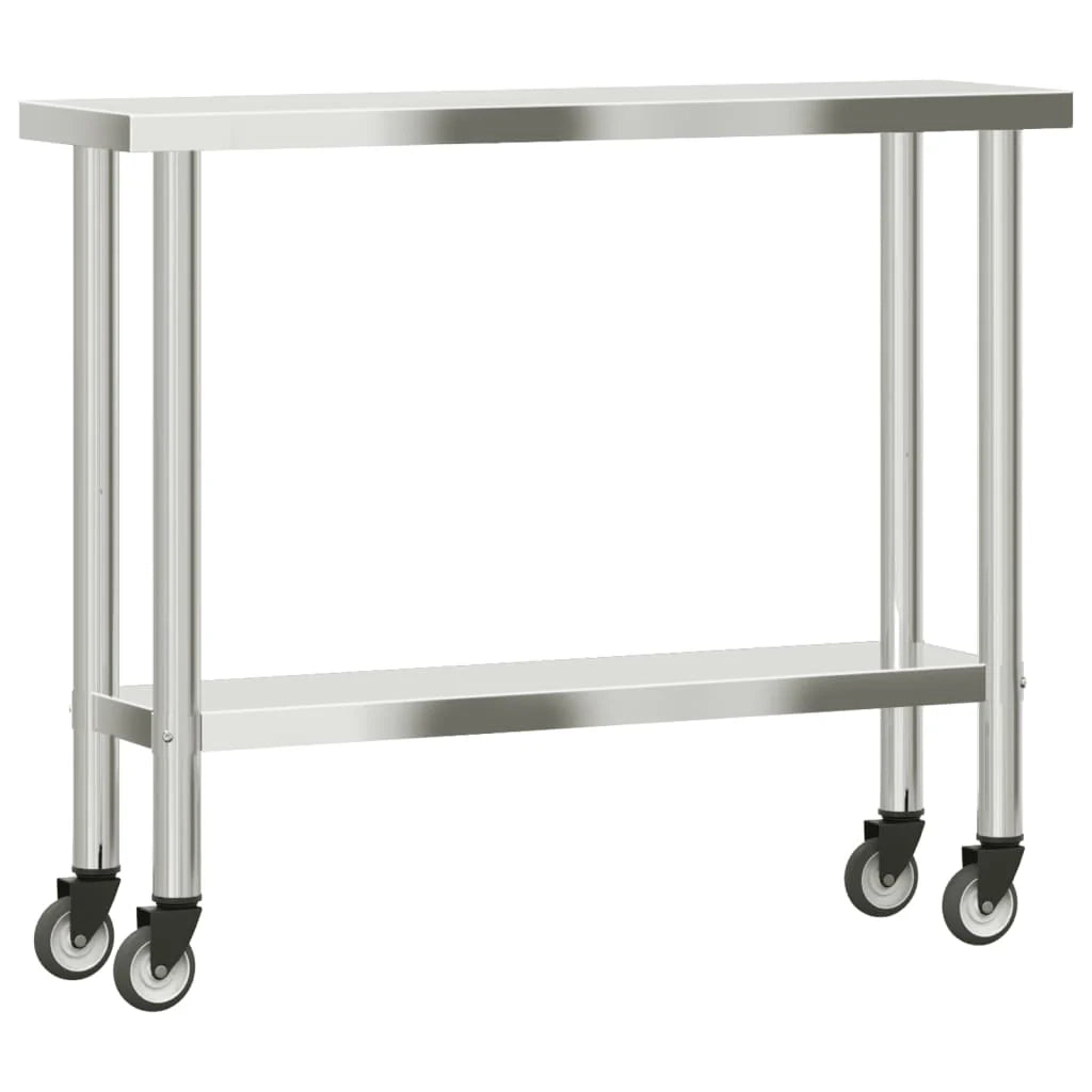 Tavolo da lavoro professionale da cucina con ruote 110 x 30 x 85 cm acciaio inox 02_0045413