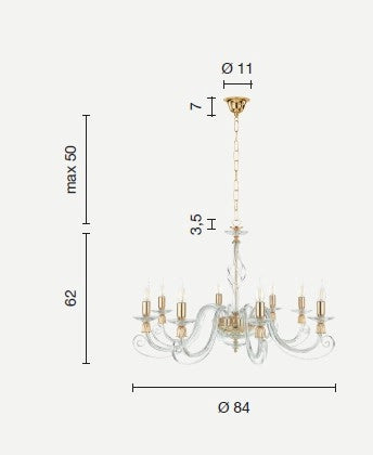 LAMPADARIO 1306 8 LUCI TRASPARENTE E CROMO ATTACCO E14 D.84CM