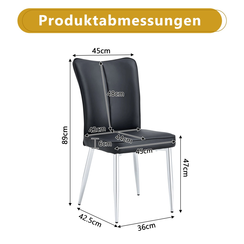 Sedie da pranzo set da 2 con schienale ergonomico e piedini regolabili, in PU, Nero