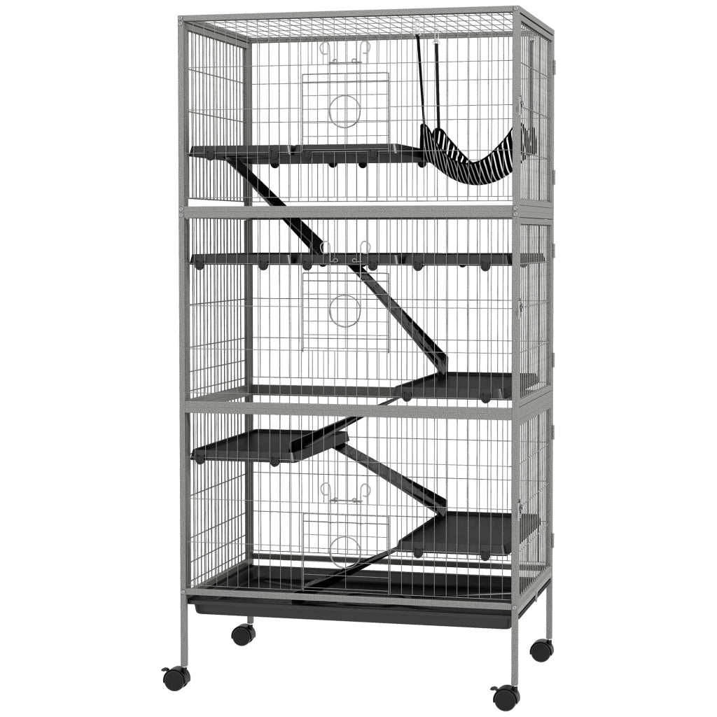 Gabbia per Roditori Multilivello ¨C Xylo ¨C 4 Piani 3 Rampe 80x52x159 cm Grigio Nero