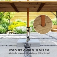 Tavolo da Giardino Rettangolare a 6 Posti con Foro per Ombrellone, Legno e Acciaio, 175x80x75 cm, Marrone