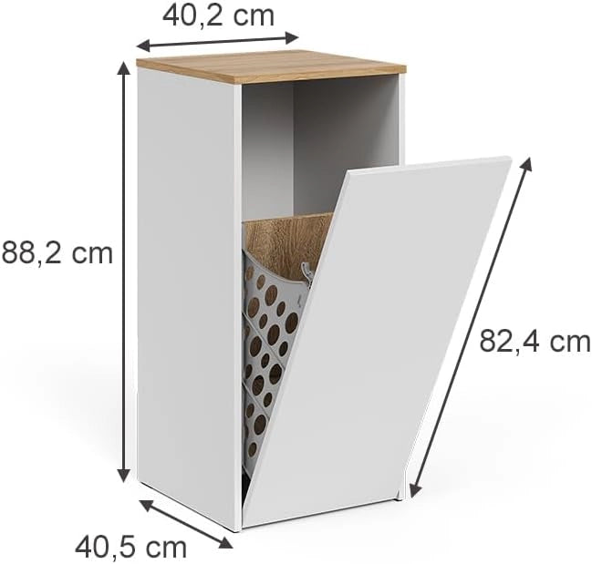 armadietto da bagno con portabiancheria Viktor, Bianco/Artisan, 40.2 x 88.2 cm con cesto portabiancheria, con cesto della biancheria integrato per una conservazione discreta