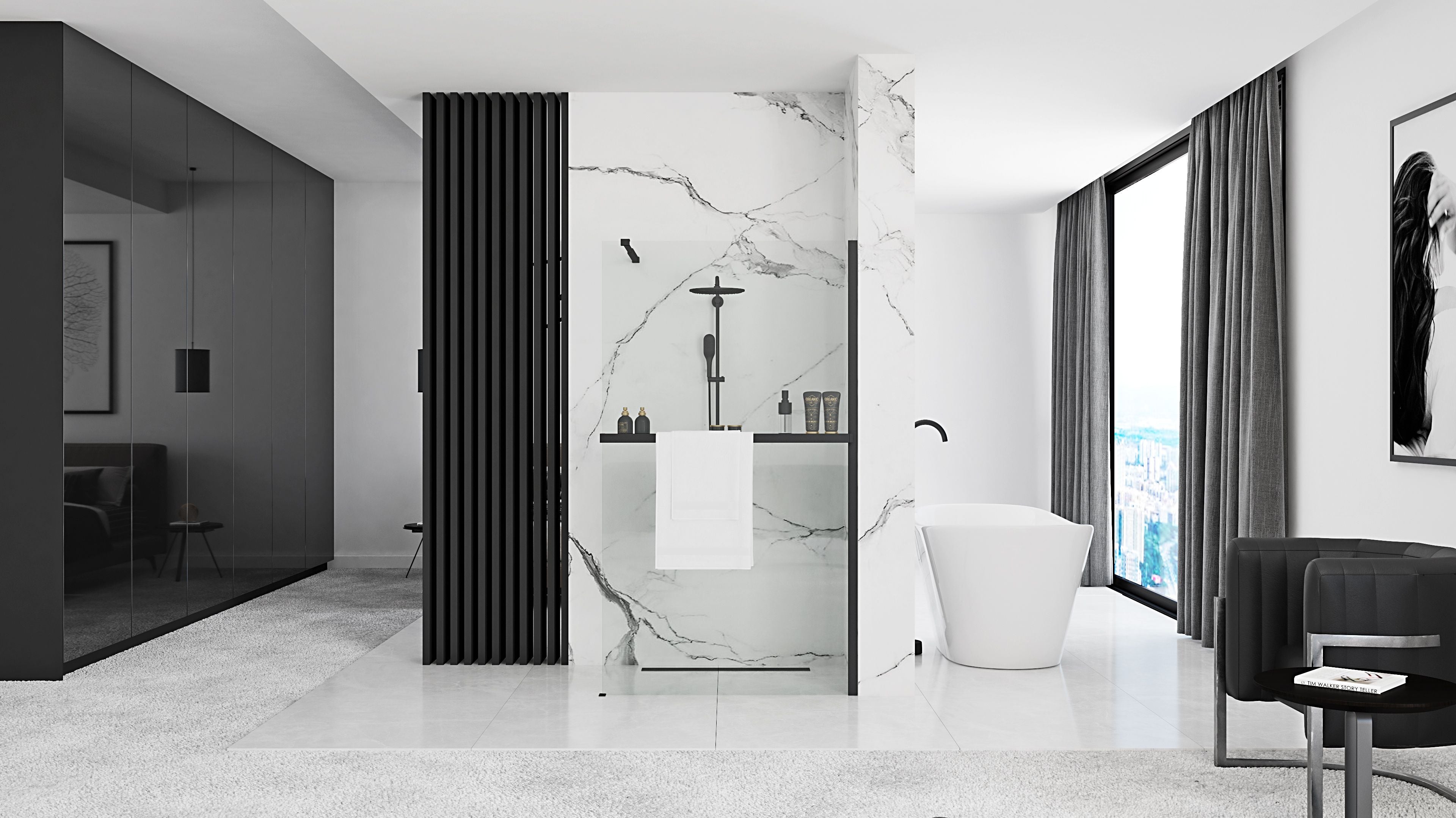 Parete Doccia Rea Aero Black Mat 100 Con Mensola Evo