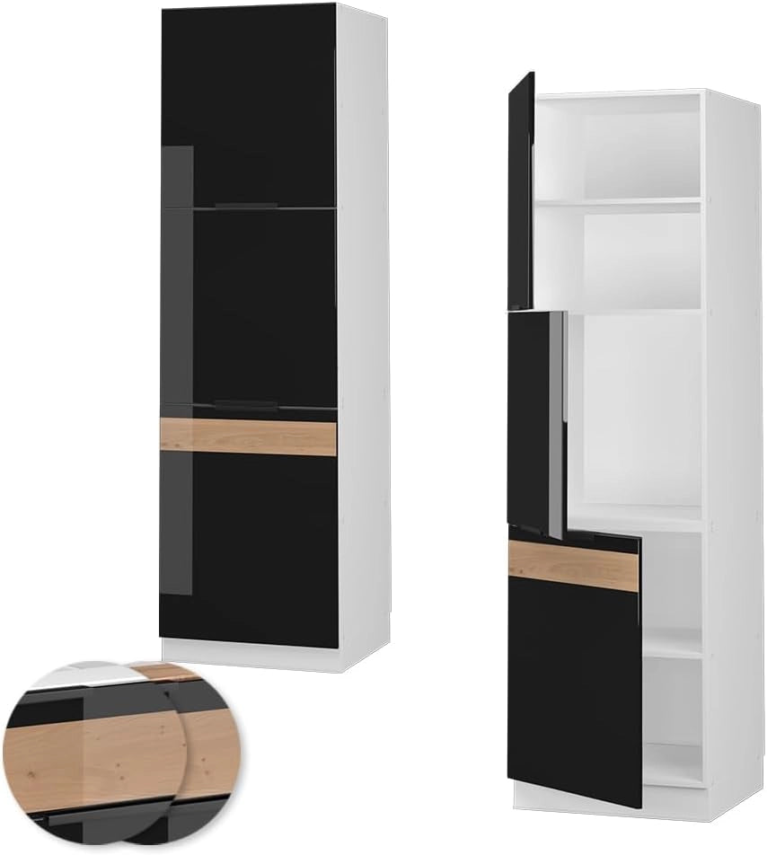 Mobile per forno da incasso Fame-Line, Rovere nero lucido, 60 cm, per la combinazione con altri moduli della serie Fame-Line