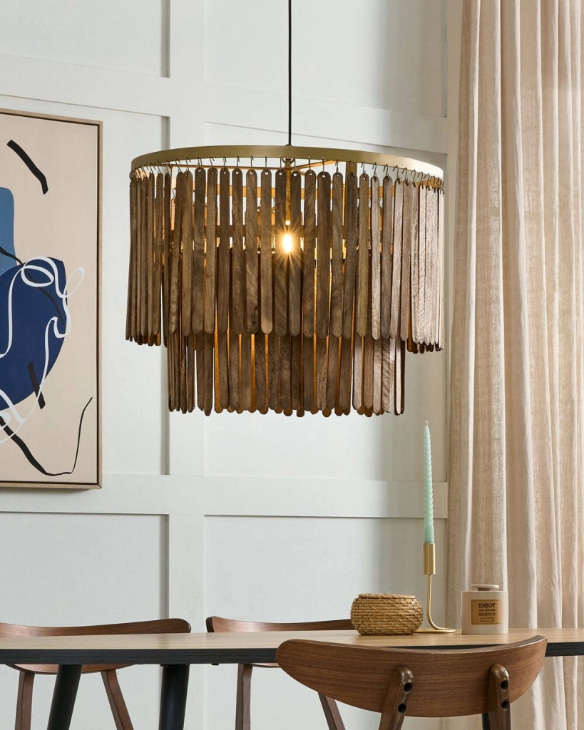 Lampada a sospensione Legno scuro Paralume naturale di mango Plafoniera Stile industriale Boho Accessori per la casa Fatti a mano