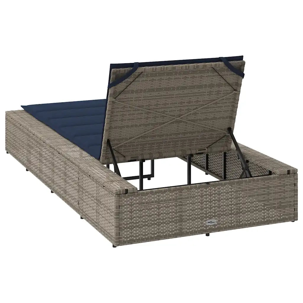 Lettino Prendisole con Cuscino Galleggiante Grigio Polyrattan