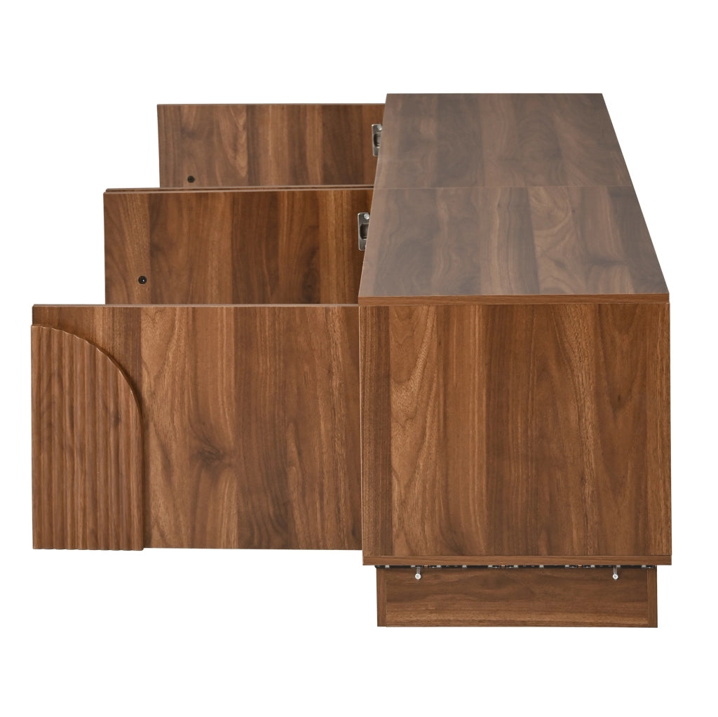 Mobile TV 180x40x44.5 cm con porte push-to-open; LED multicolore; MDF e metallo; noce