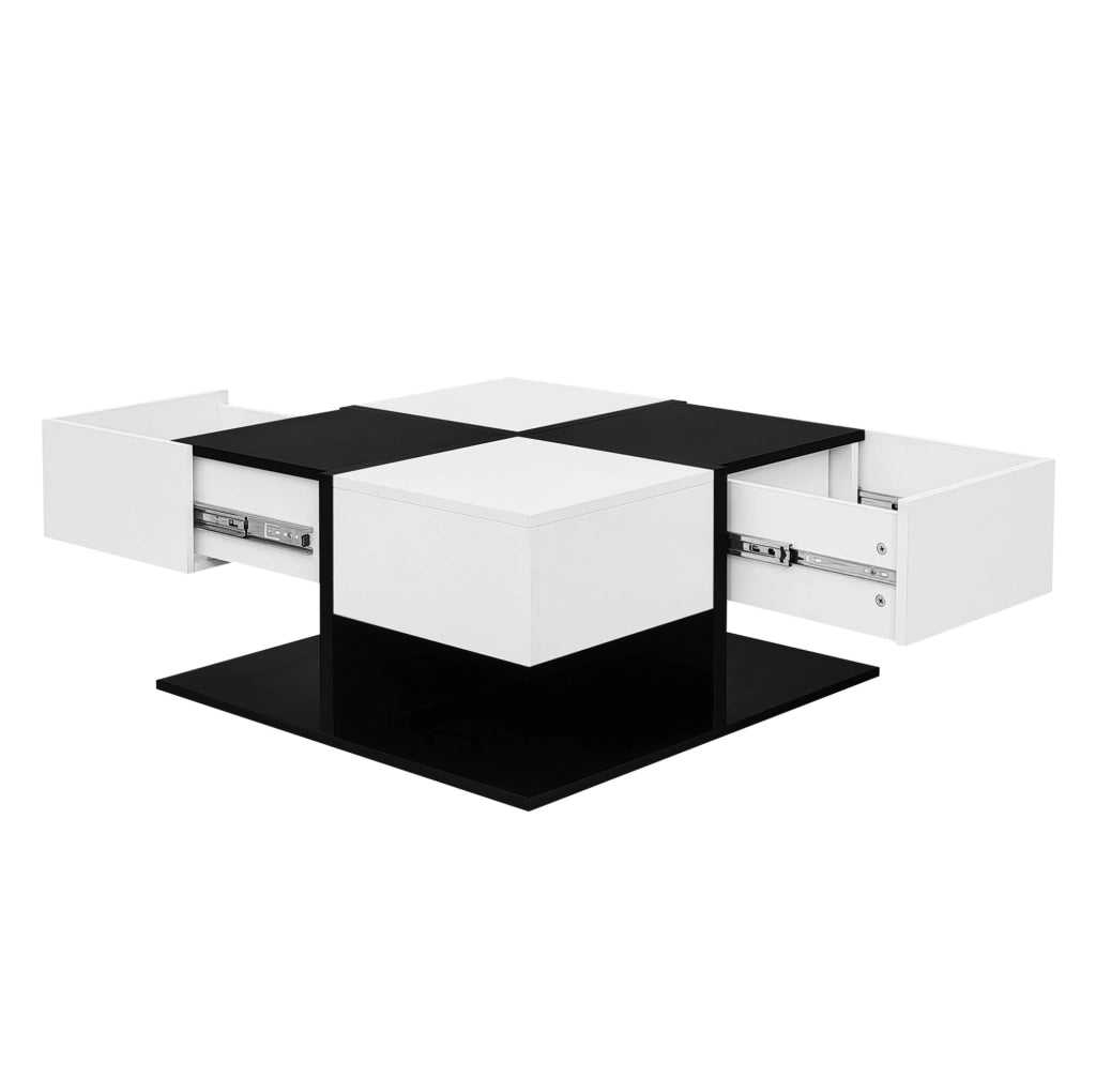 Tavolino da caffè 70x70x35.5 cm con 2 cassetti; spazio nascosto; in truciolare nero e bianco