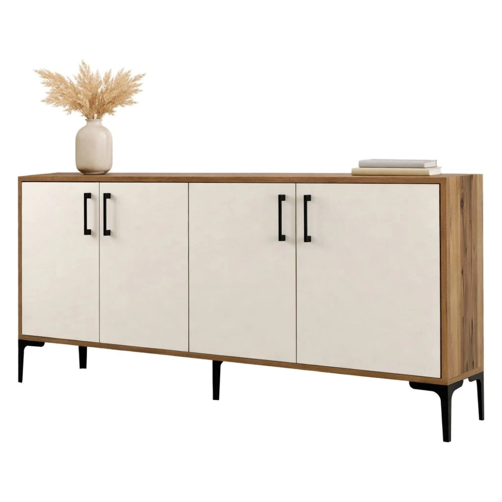 Madia Sinopoli, Credenza 2 Ripiani, 160x35x78h cm Bianco Crema