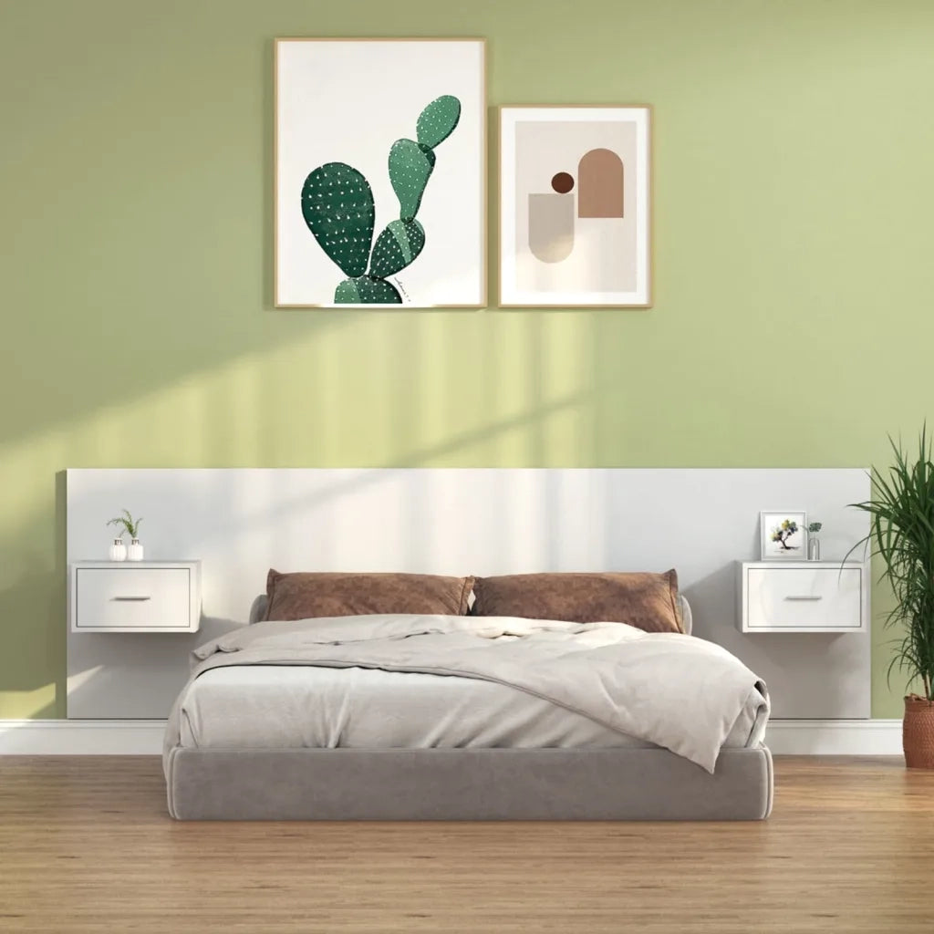 Testiera per Letto con Comodini in Legno Multistrato Bianco 3115700