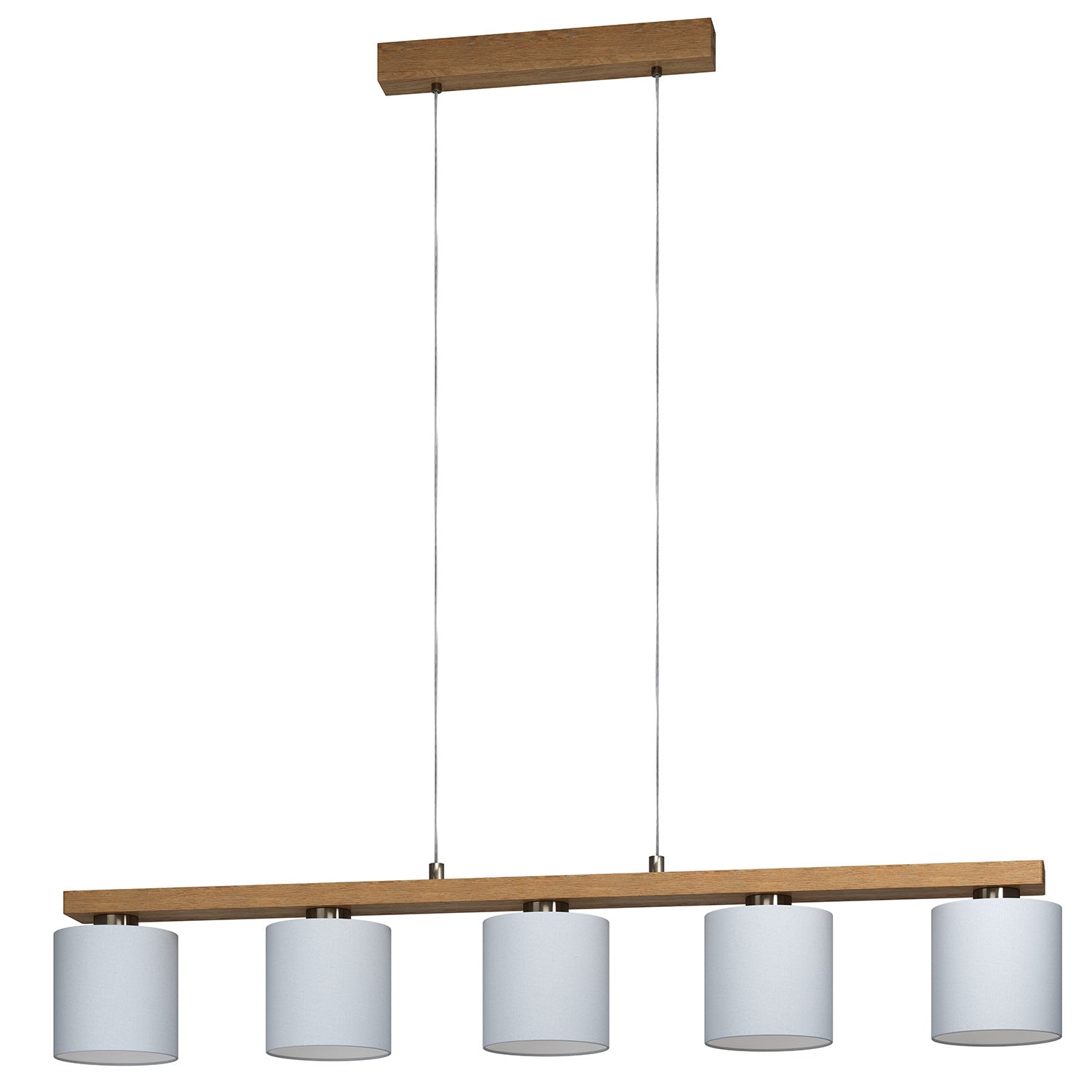 Lampadario A Sospensione Contemporaneo Castralvo Acciaio Nichel Legno 5 Luci E27