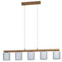 Lampadario A Sospensione Contemporaneo Castralvo Acciaio Nichel Legno 5 Luci E27