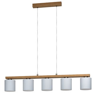 Lampadario A Sospensione Contemporaneo Castralvo Acciaio Nichel Legno 5 Luci E27