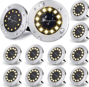Illuminazione esterna a energia solare - Lampada da terra 12 led 800 mAh - Aggiornamento pannello solare - Illuminazione a disco - Decorazione - Percorso da giardino piscina terrazza - Bianco caldo
