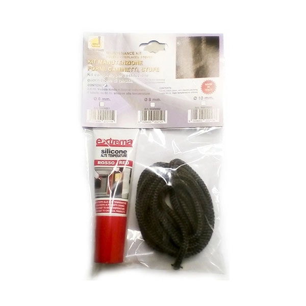 Kit guarnizione vetro stufa pellet camino sportello 6 mm. 2,5 mt + silicone HT 60 ml.  treccia tonda