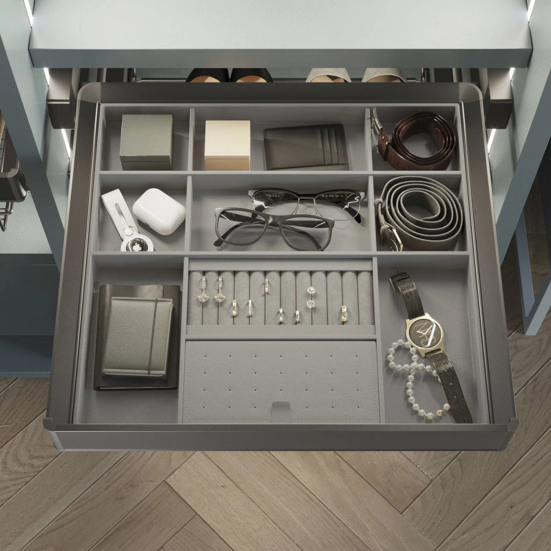 Telaio con guide a estrazione totale e chiusura morbida per accessori per armadi Quartz, 912-938mm, Alluminio e plastica