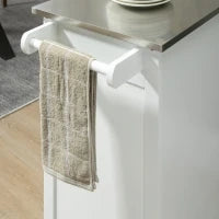 Carrello da Servizio per Cucina con Ruote Multi Stoccaggio, 1 Cassetto, Armadio Doppia Porta con Ripiano, Porta Strofinacci, MDF Bianco e Acciaio Inox