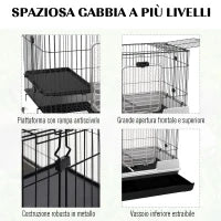 Gabbietta per Conigli Porcellini d'India in Metallo Nero con 2 Porte e Vassoio Estraibile 81.2x52.7x70cm