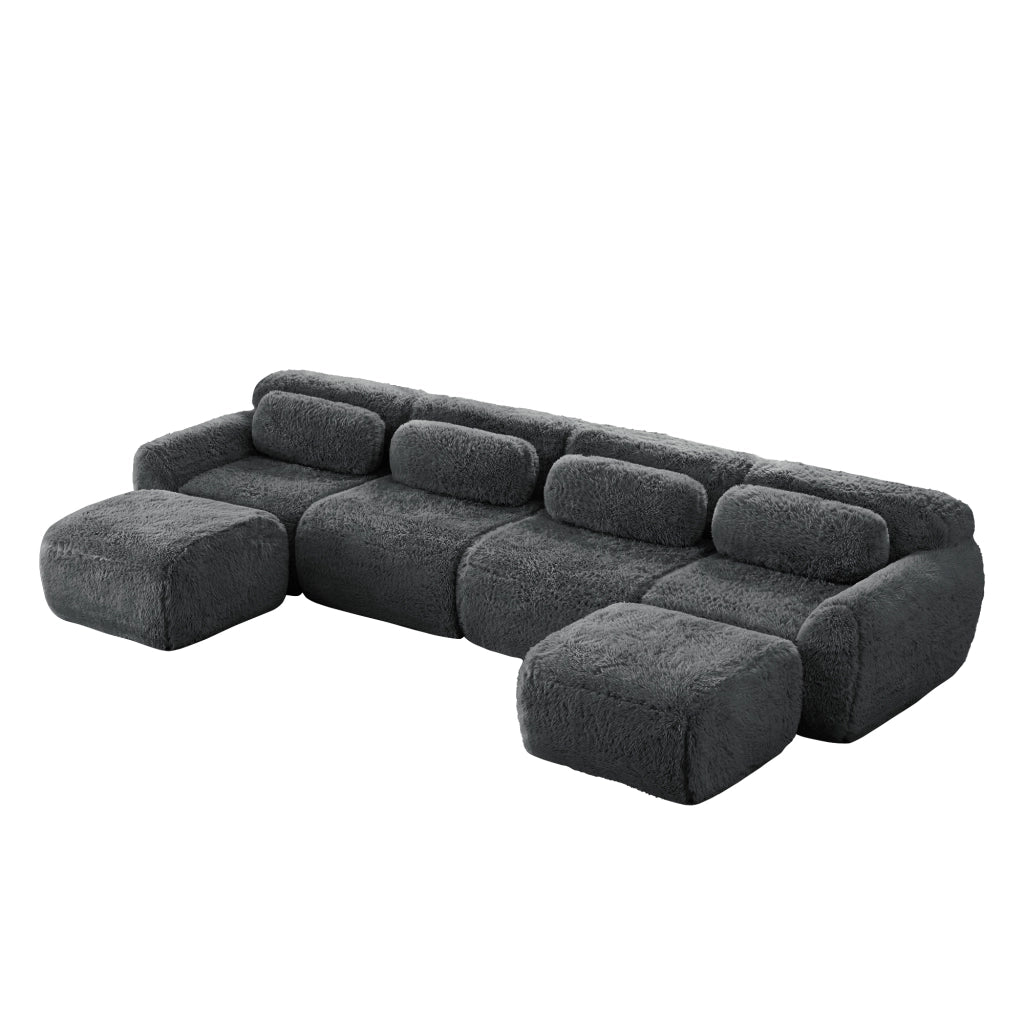 Divano modulare a U - Zephmum - Tessuto in pile, base antiscivolo, schiuma ad alta elasticit¨¤, grigio