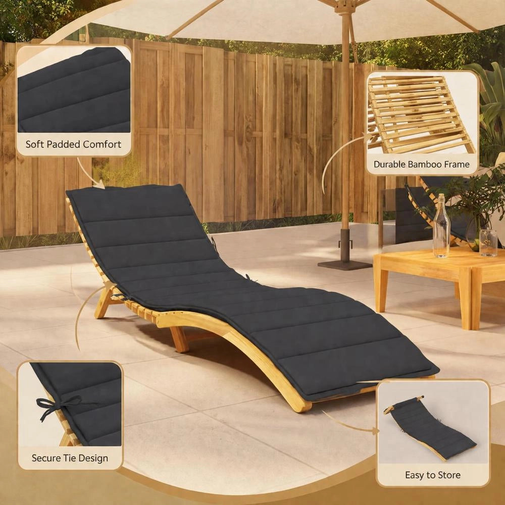 Sun Lounger Cushion, Black, 200x50x3 Cm, Oxford Fabric