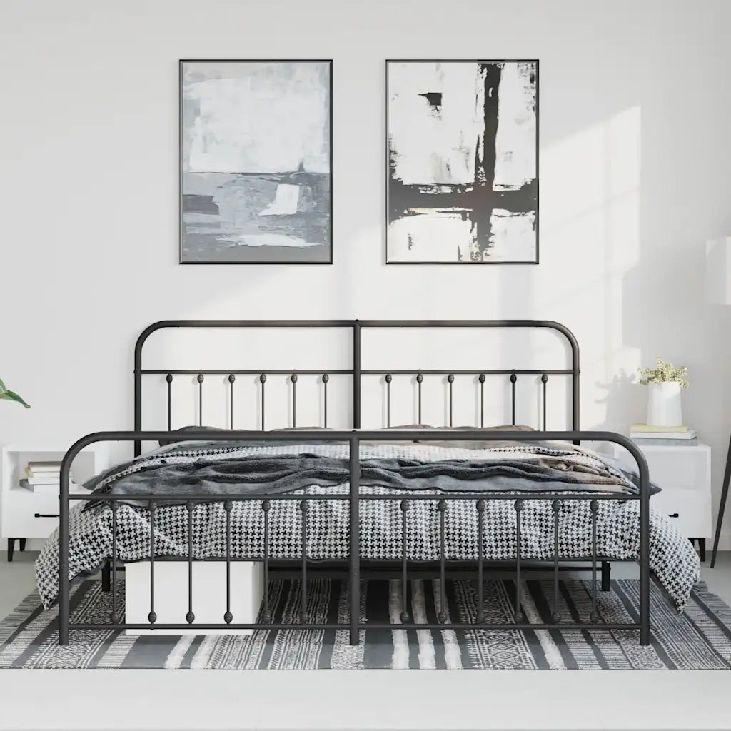 Giroletto con Testiera e Pediera Metallo Nero 193x203 cm 352602