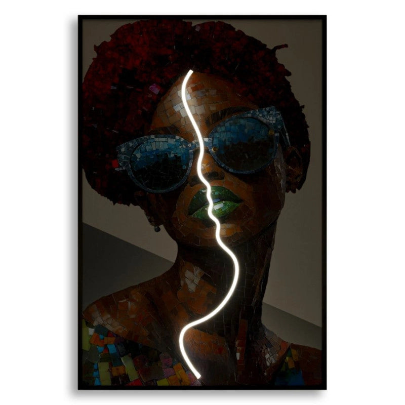 Stampa Con Led Su Tela Afro cm 60x3,5x90 (applicazione 3d Acrilico)