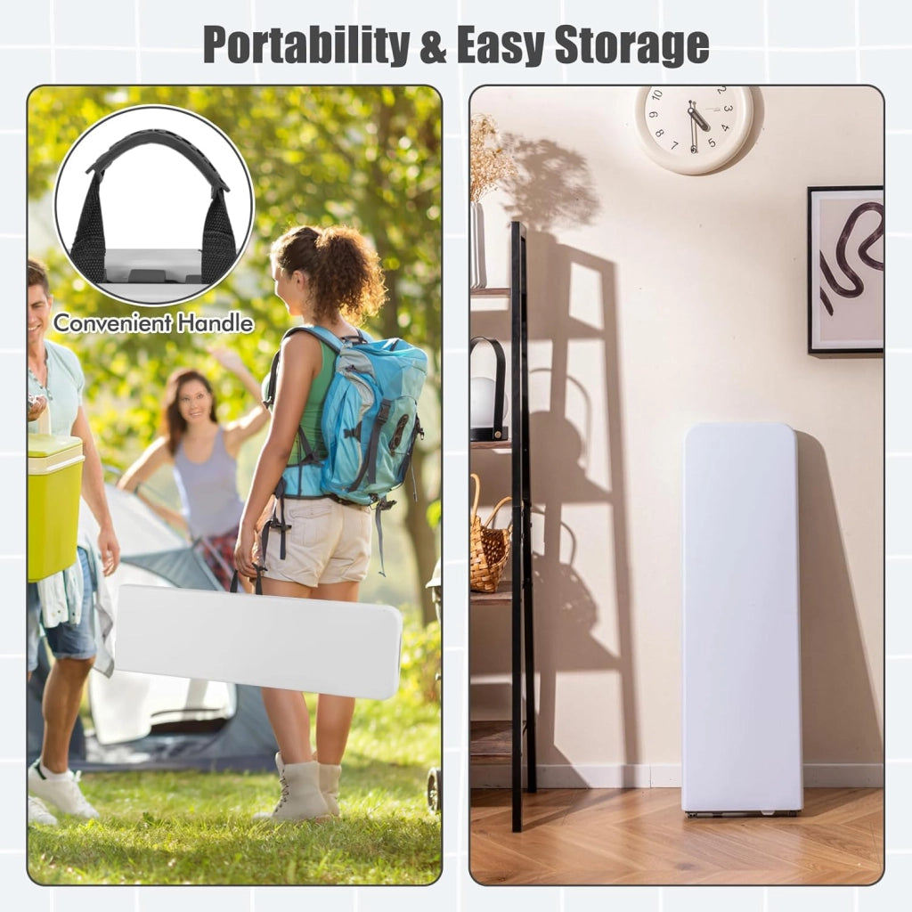 Panca da Giardino Pieghevole in Plastica, Panchina da Esterno Portatile con Maniglia di Trasporto, Panca da Campeggio con Telaio in Metallo, per Patio, Picnic, Portata 300 kg (Bianco II)
