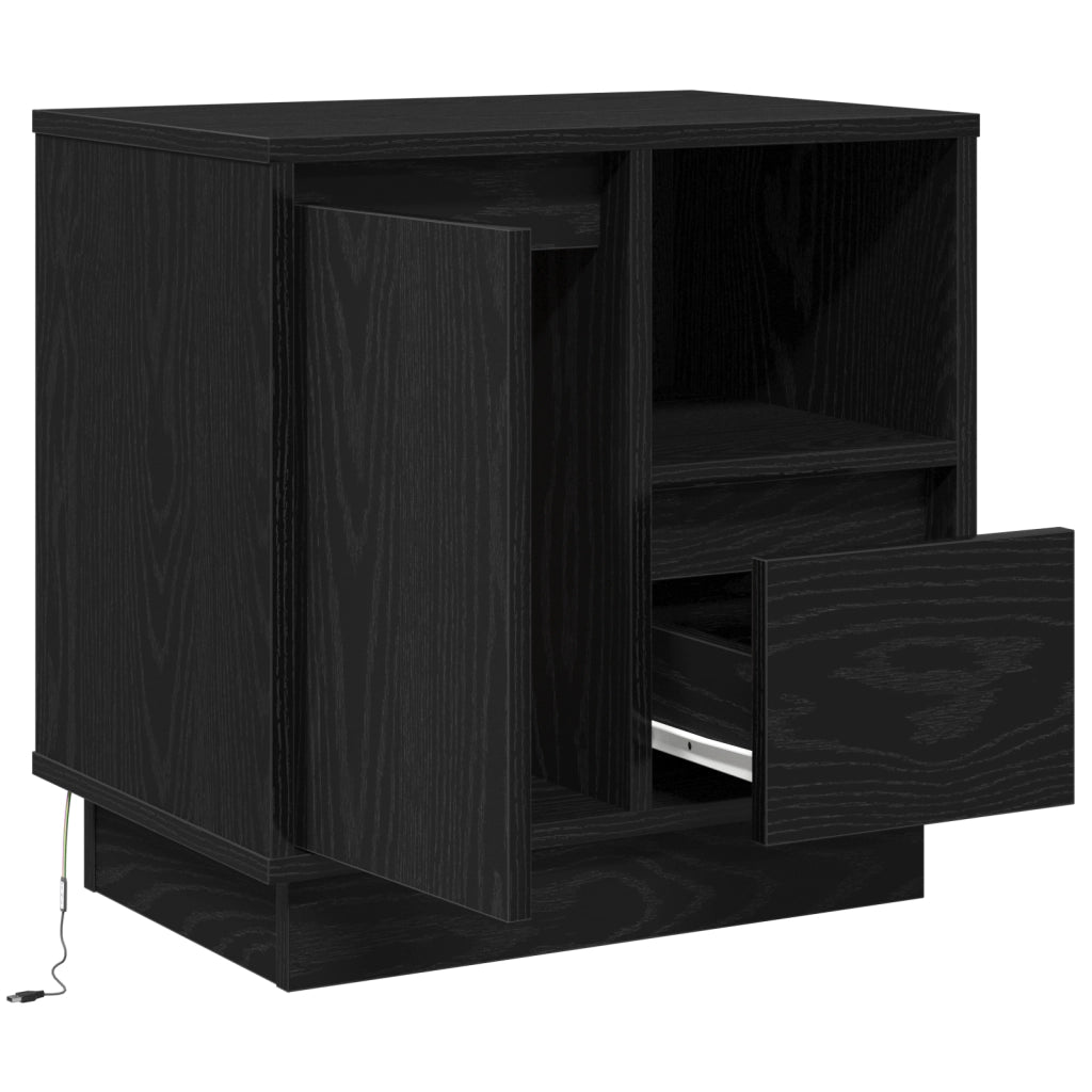 Comodino con LED Nero Rovere 50x34,5x50 cm
