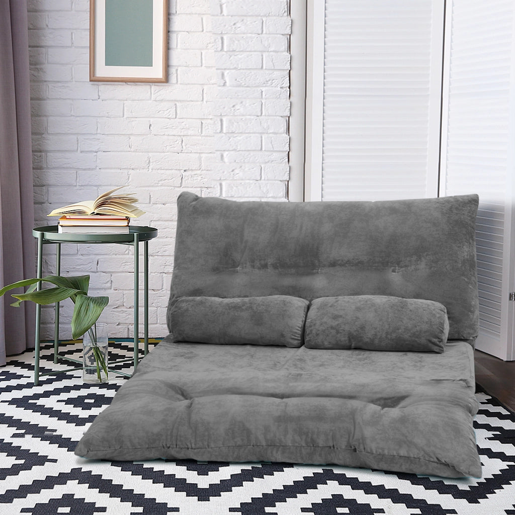 Divano da terra regolabile in 6 posizioni con 2 cuscini-Divano letto durevole e stabile con fodera in camoscio Grigio costway2