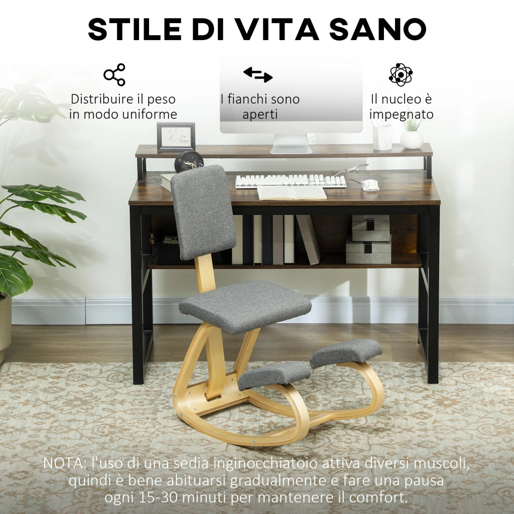 Sedia Inginocchiatoio in Tessuto e Legno ¨C Zephmum ¨C Grigio 51x84x93 cm