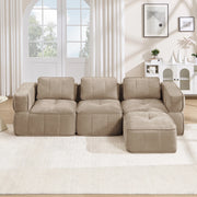 Divano modulare angolare 3 posti con pouf 271x162x67 cm in poliestere color sabbia