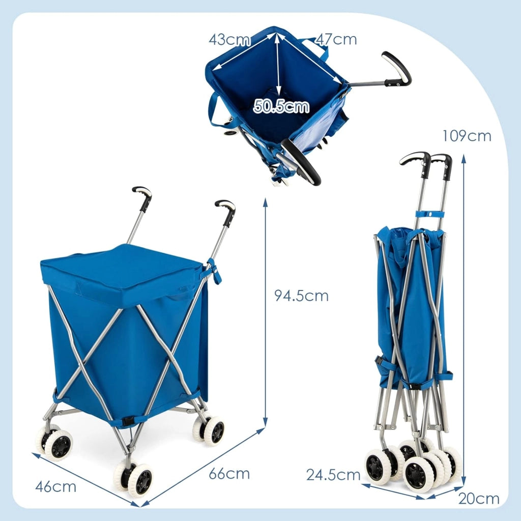 Carrello Spesa Pieghevole con Ruote, Carrello Portaspesa con Fodera in Tessuto Oxford Rimovibile e Impermeabile, 90L, Capacità di peso 55 kg (Blu)