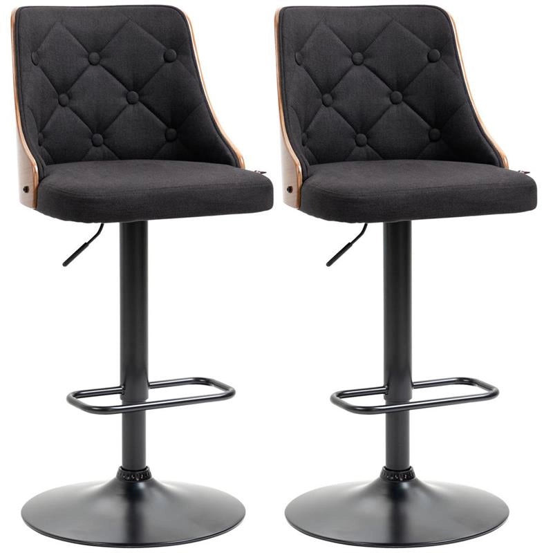 SET 2 SGABELLI GIREVOLI AD ALTEZZA REGOLABILE 47.5X50X93.5-116 CM NERO E NOCE