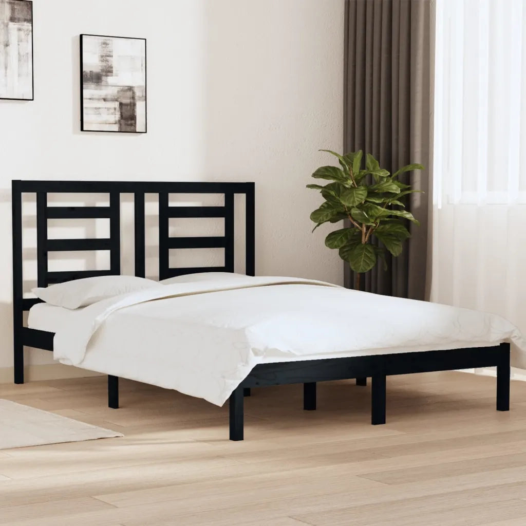 Giroletto-Struttura Letto Nero in Legno Massello di Pino 140x190 cm 990242