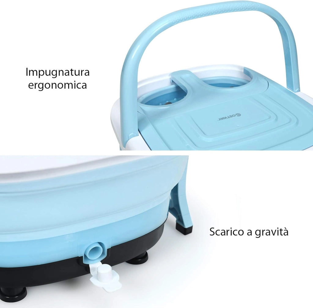 Massaggiatore Plantare Massaggiatore Piedi Elettrico, Massaggia Piedi Portatile, con Funzione Calore Bolle e Rulli Elettronici, Pieghevole Salvaspazio (Blu)