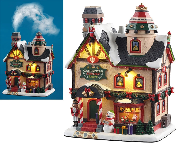 Edificio Camino Effetto Fumo Negozio Illuminato Villaggio di Natale Lemax