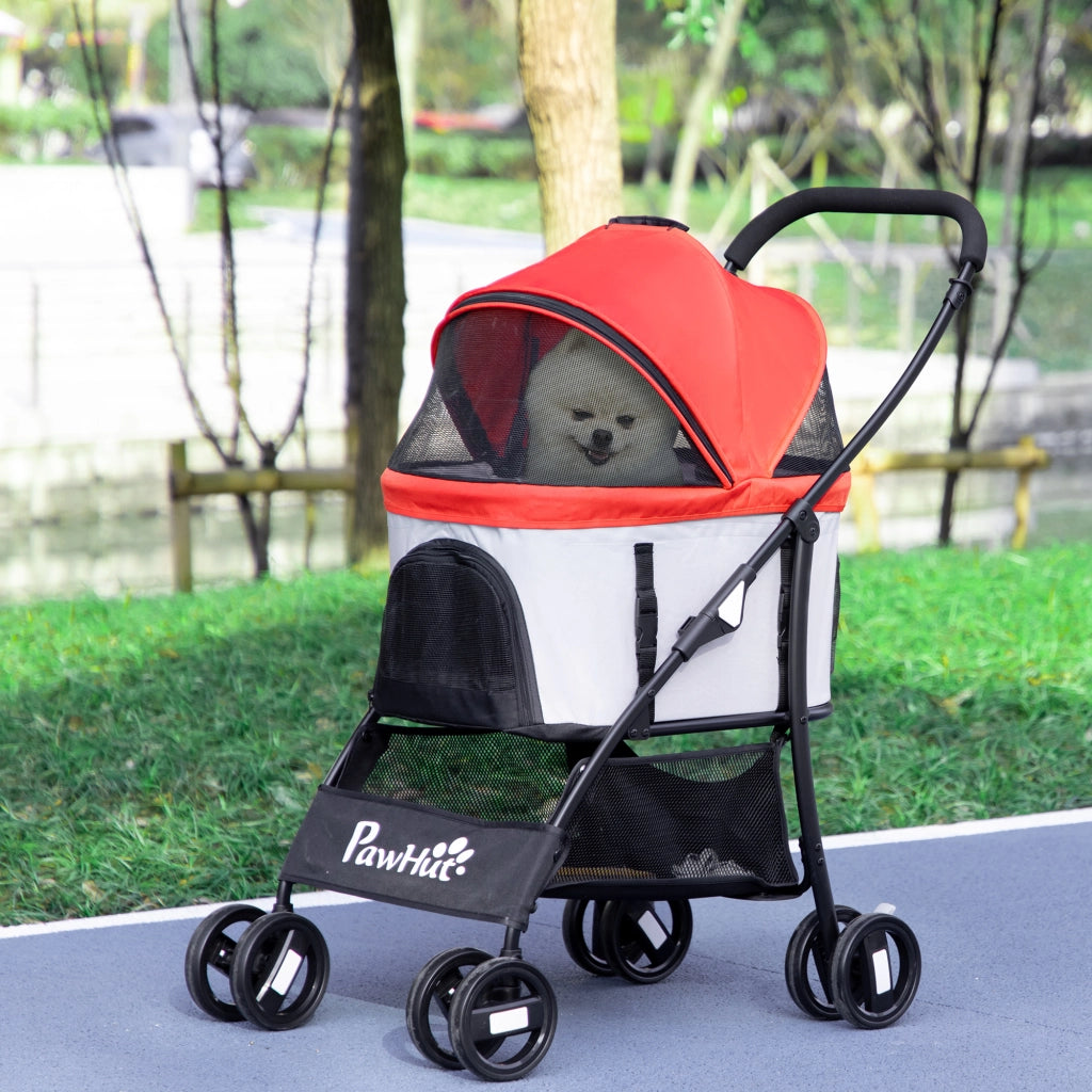 EasyComfort Passeggino per Cani Pieghevole con Trasportino Rimovibile e Tettuccio, 82x49.5x98cm, Rosso
