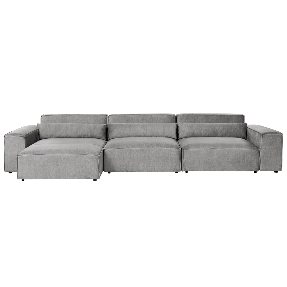Divano angolare modulare a 3 posti a destro Divano componibile in tessuto grigio con gambe nere Soggiorno moderno
