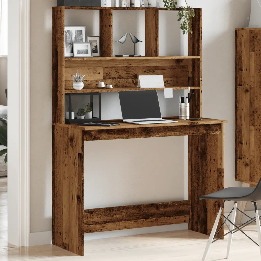 Scrivania | Tavolo da Ufficio Mensole Legno Antico 102x45x148 cm Legno Multistrato