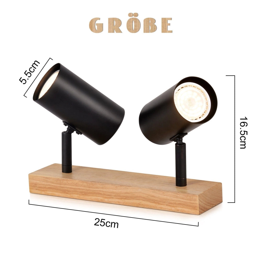 ZMH Faretto da soffitto Neri Legno 2 Lampade GU10 Stile Country per Soggiorno Corridoio Senza Lampadine
