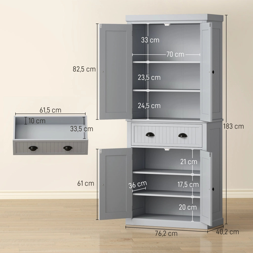 Armadio da cucina con ante scorrevoli e cassetto grande ¨C zephmum ¨C grigio 76x40x183 cm