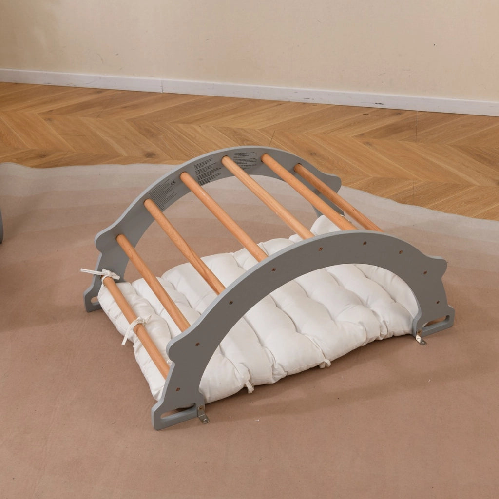 Arco di arrampicata a doppia faccia per bambini di 1+ anni, Dondolo ad arco 2 in 1 con morbido cuscino, Grigio-Arrampicate e scivoli