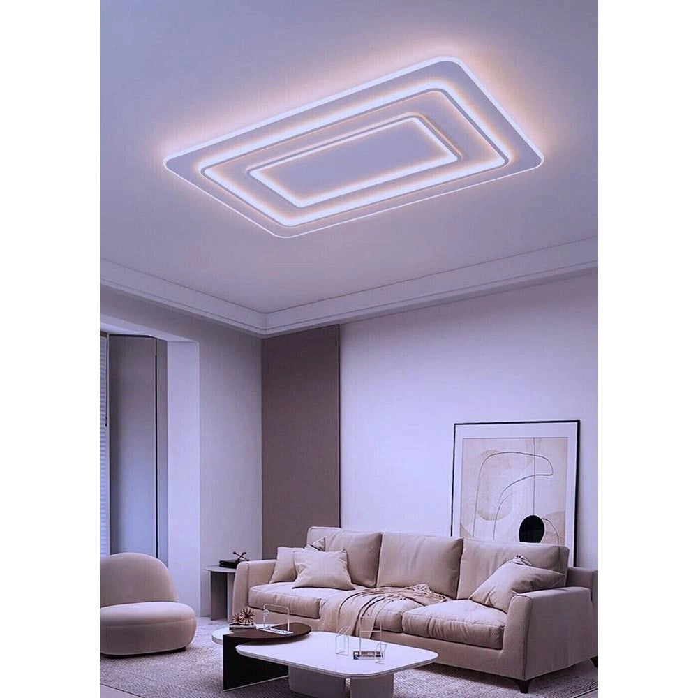 Trade Shop - Lampadario Plafoniera Led Rettangolare 123w 3 Tonalità Luce Bt Telecomando C66-3c -