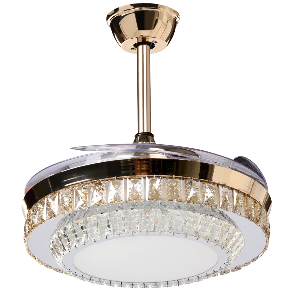Ventilatore da soffitto con regolazione della luce e della velocità oro stile moderno glam soggiorno